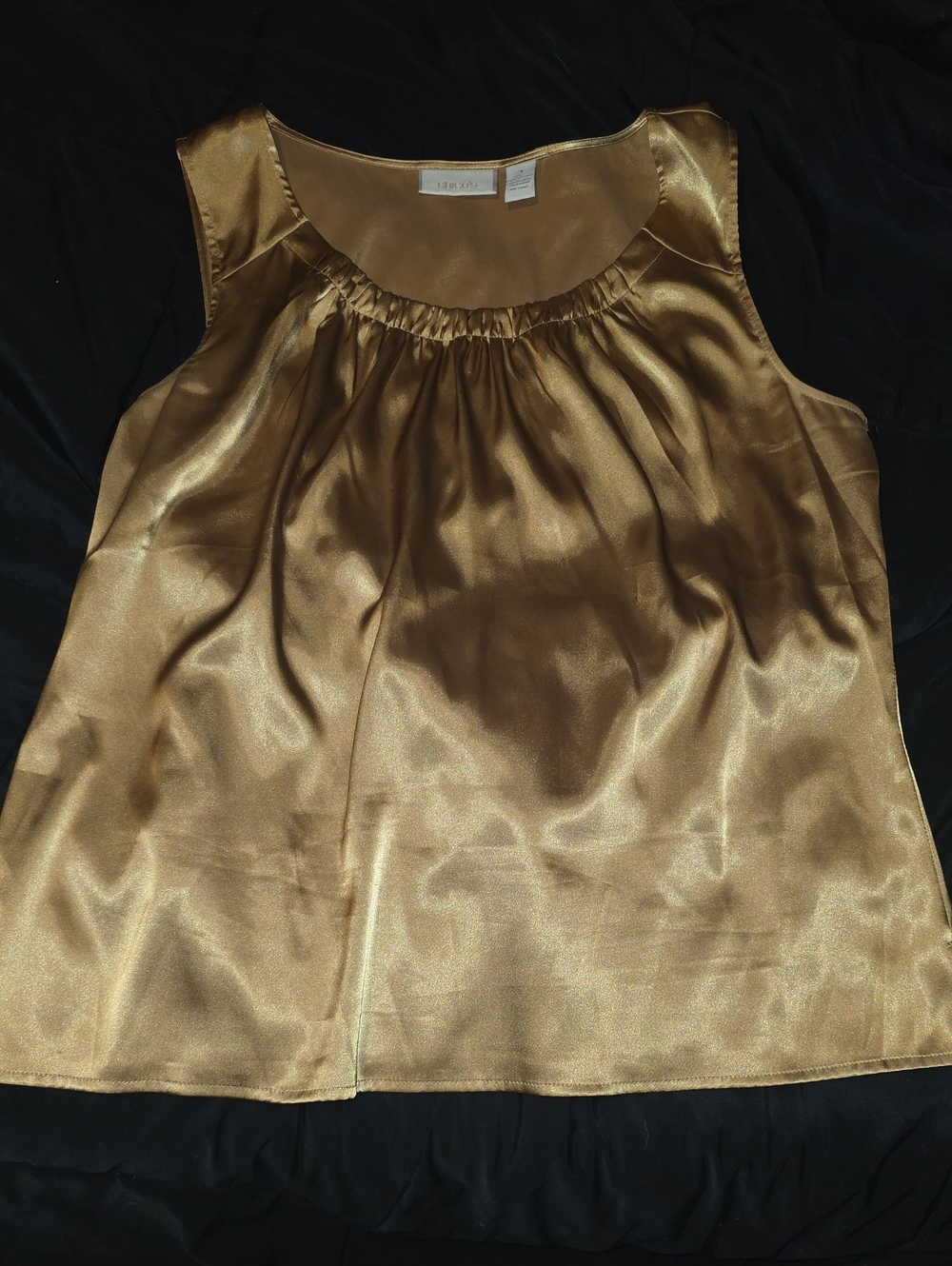 CtChico's Shimmery Gold Satin Scoop Neck Camisole Chicos